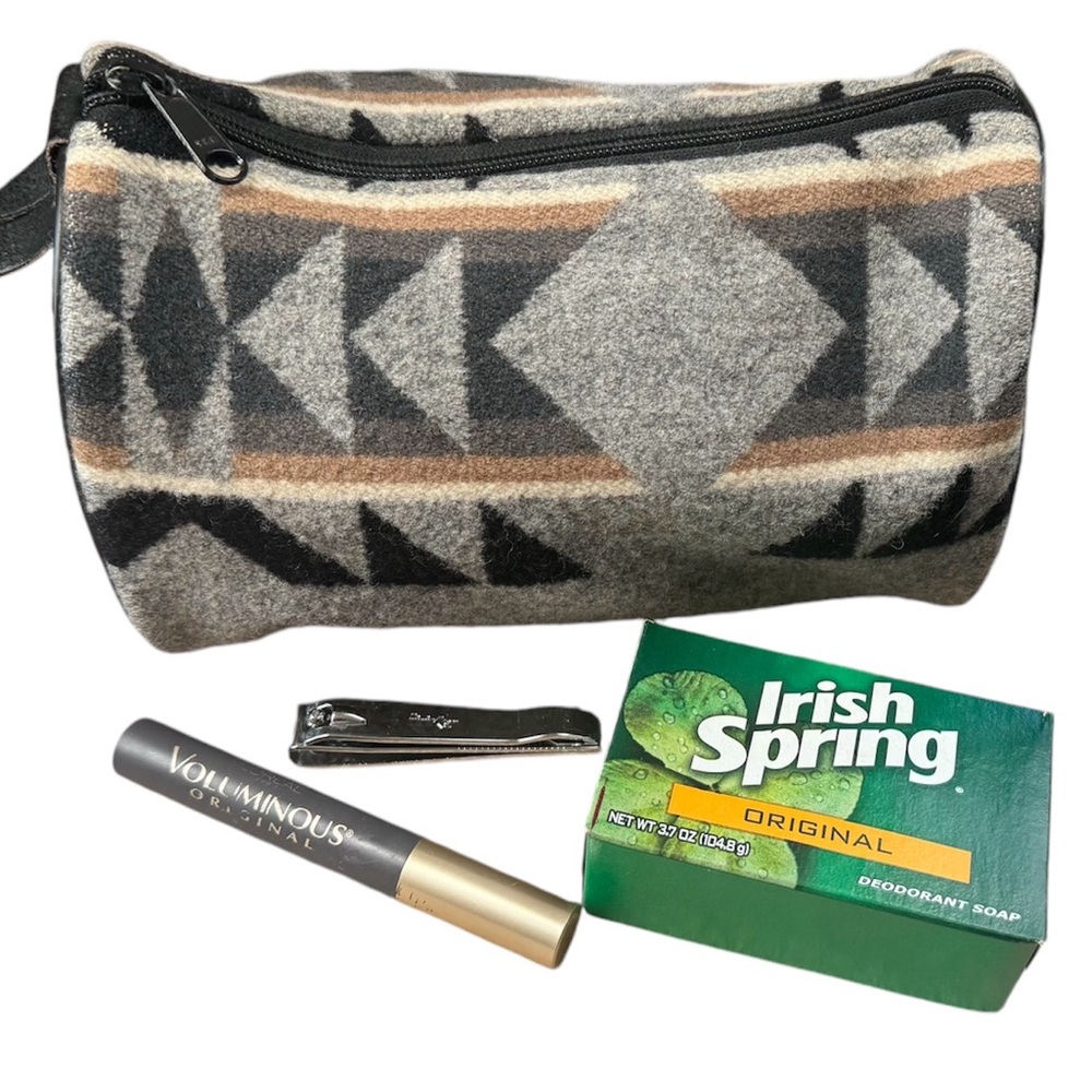 Pendleton grey wool makeup bag